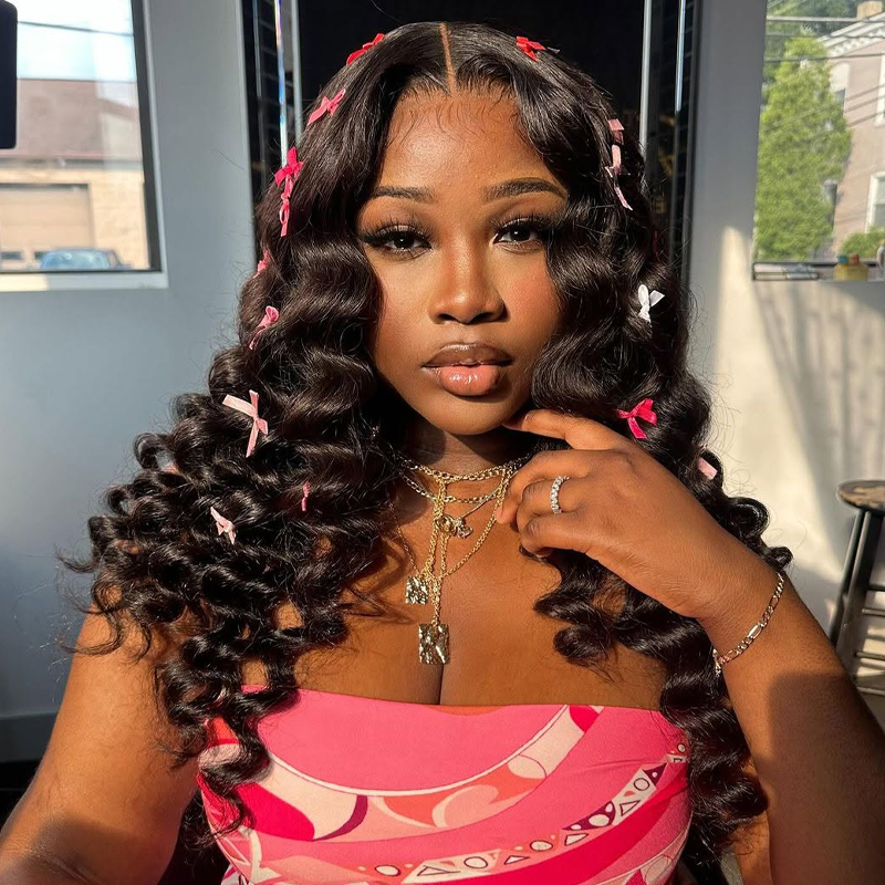 Gluna Natural Black Color 13×4 HD Lace Frontal Wig Loose Deep Wave Human Virgin Hair