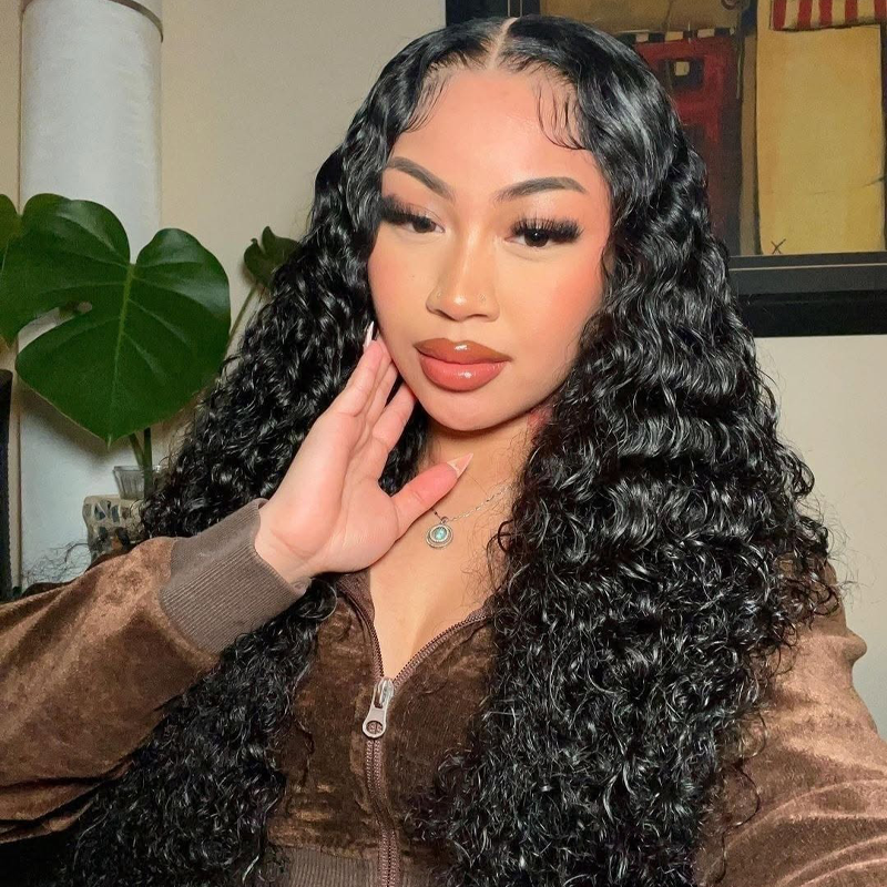 Gluna Natural Black Color 13×4 HD Lace Frontal Wig Deep Wave Human Virgin Hair