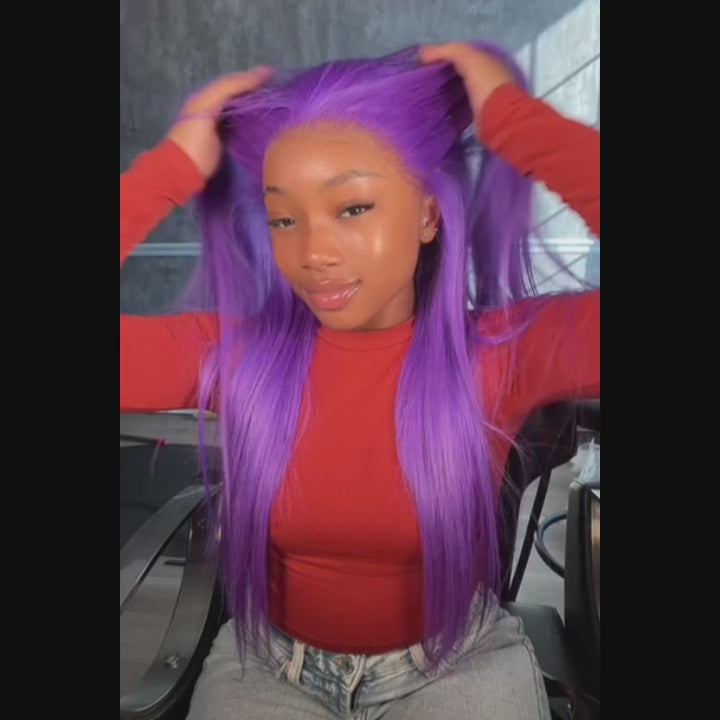 Gluna Hair Lavender Purple Transparent Straight Lace Wig Colored Human Virgin Hair One Piece