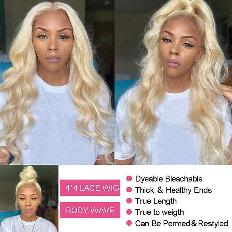 Gluna Hair 613 Blonde Color Body Wave 4x4 5x5 Lace Closure Wig Human Virgin Hair