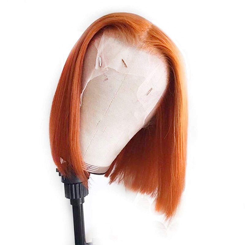 Gluna Short Bob Straight Orange Color Lace Frontal/ Closure Bob Wig Brazilian Hair For Women