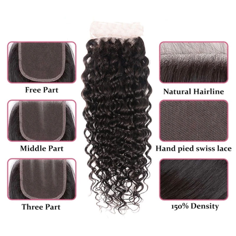 Gluna Hair Brazilian Water Wave Deep Partig 5x5 Lace Closure Free Part Middle Part Virgin Human Hair Lace Closures