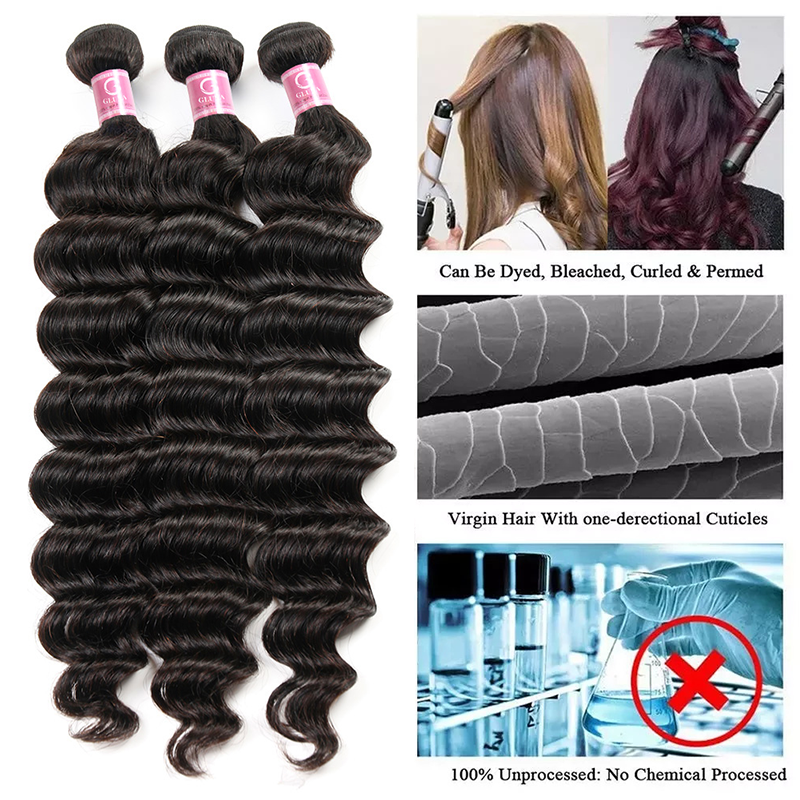 Free Shippng Gluna Hair 8A Grade Loose Deep Wave Virgin Hair 3 Bundles With 4x4 Closure 100% Human Hair Extension Natural Black
