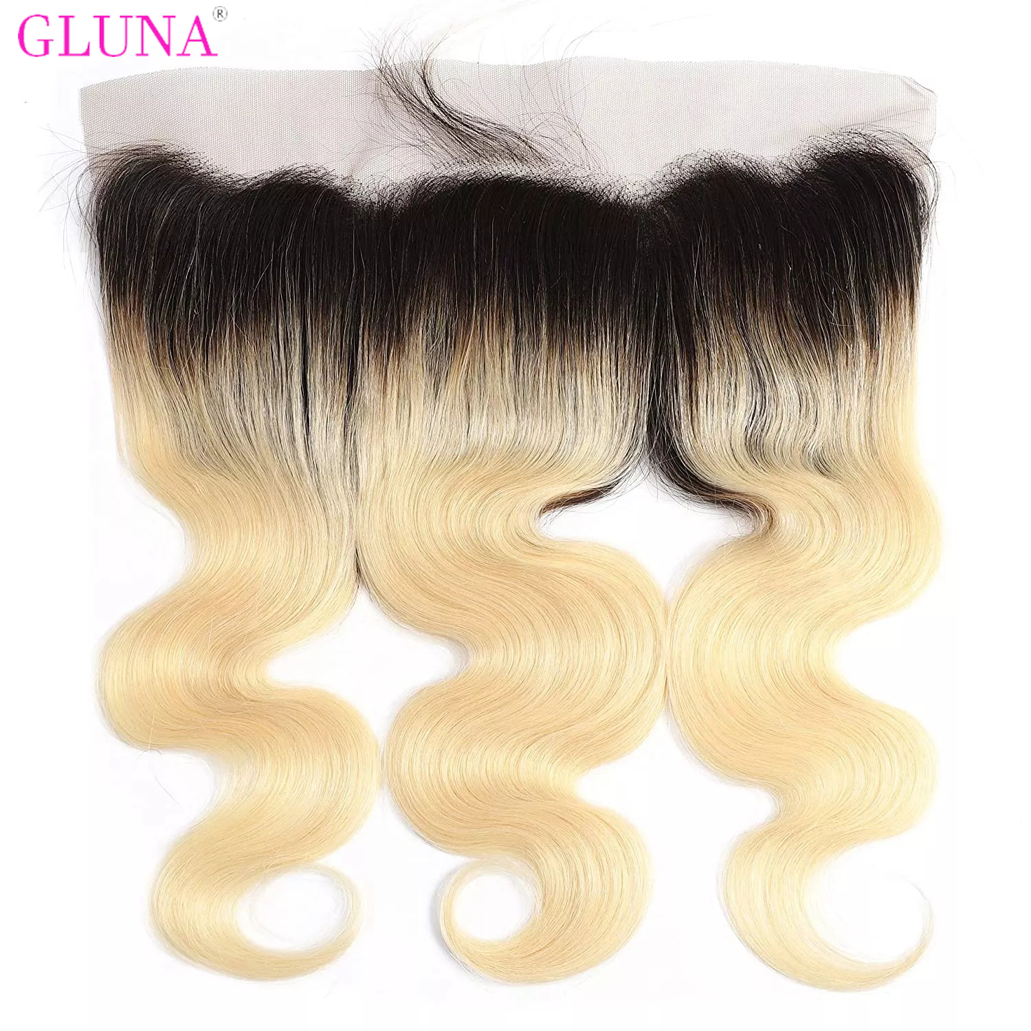 Gluna Hair 13×4 Lace Frontal Body Wave Hair 1B/613 Blonde Russian Virgin Hair (1B/613 color )