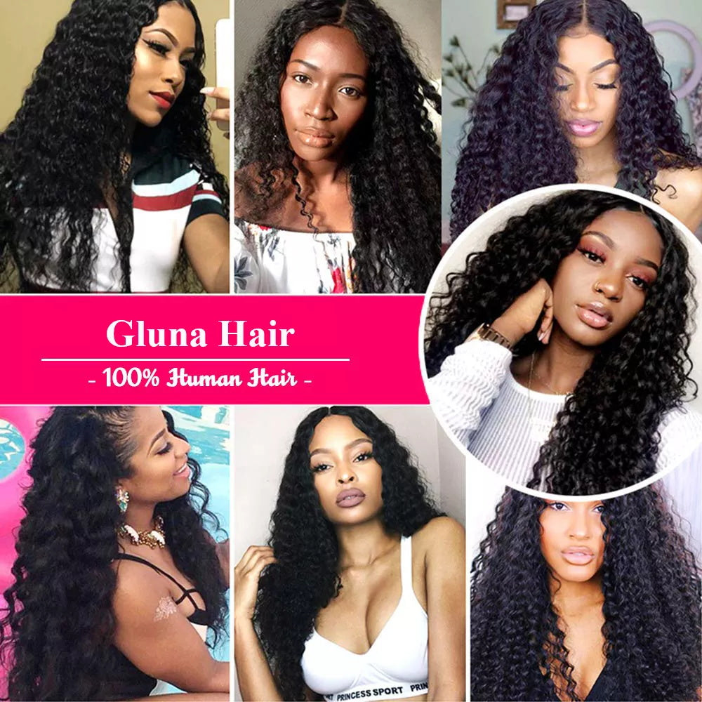 Gluna Brazilian Deep Wave Lace Frontal 13×4 13x6 Free Part Natural Color 100% Virgin Human Hair