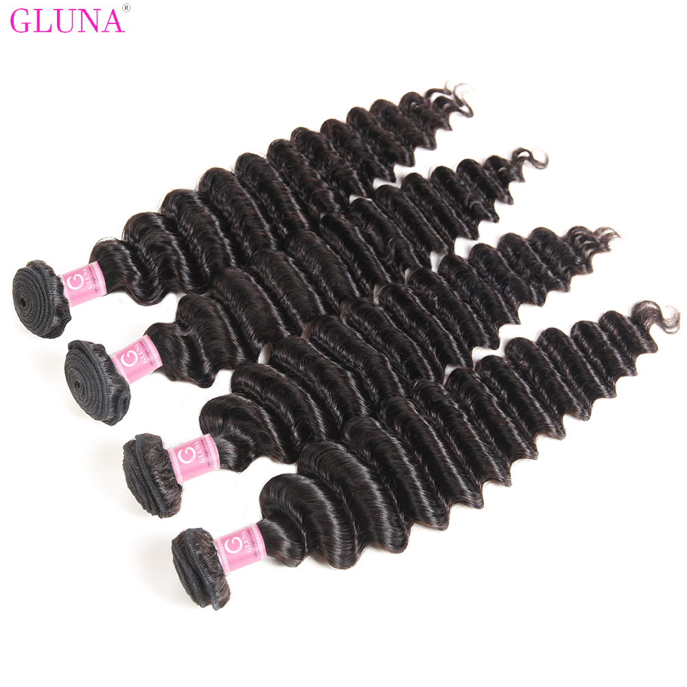 Gluna Hair 8A Grade Deep Wave Virgin Hair 4Bundles With Frontal 100% Human Hair Extension Natural Black