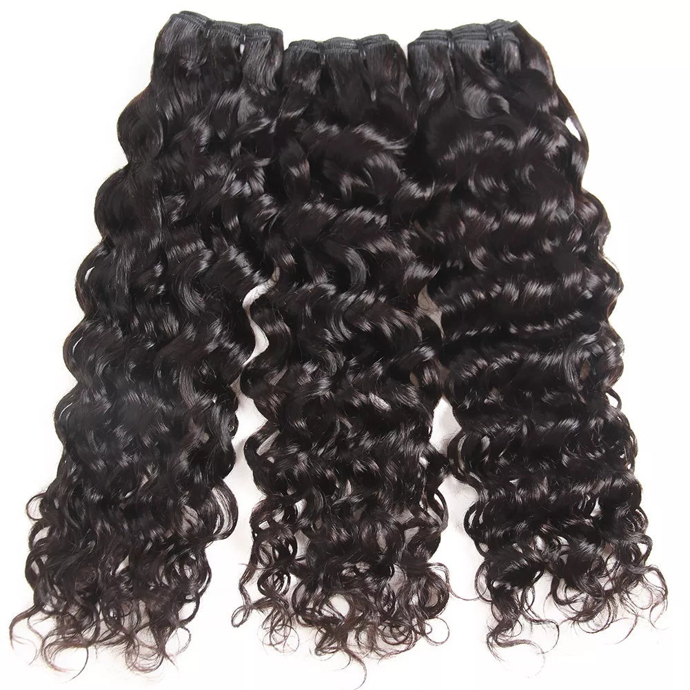 Gluna Hair 8A Grade Water Wave Virgin Hair 3 Bundles With 4x4 Closure 100% Human Hair Extension Natural Black