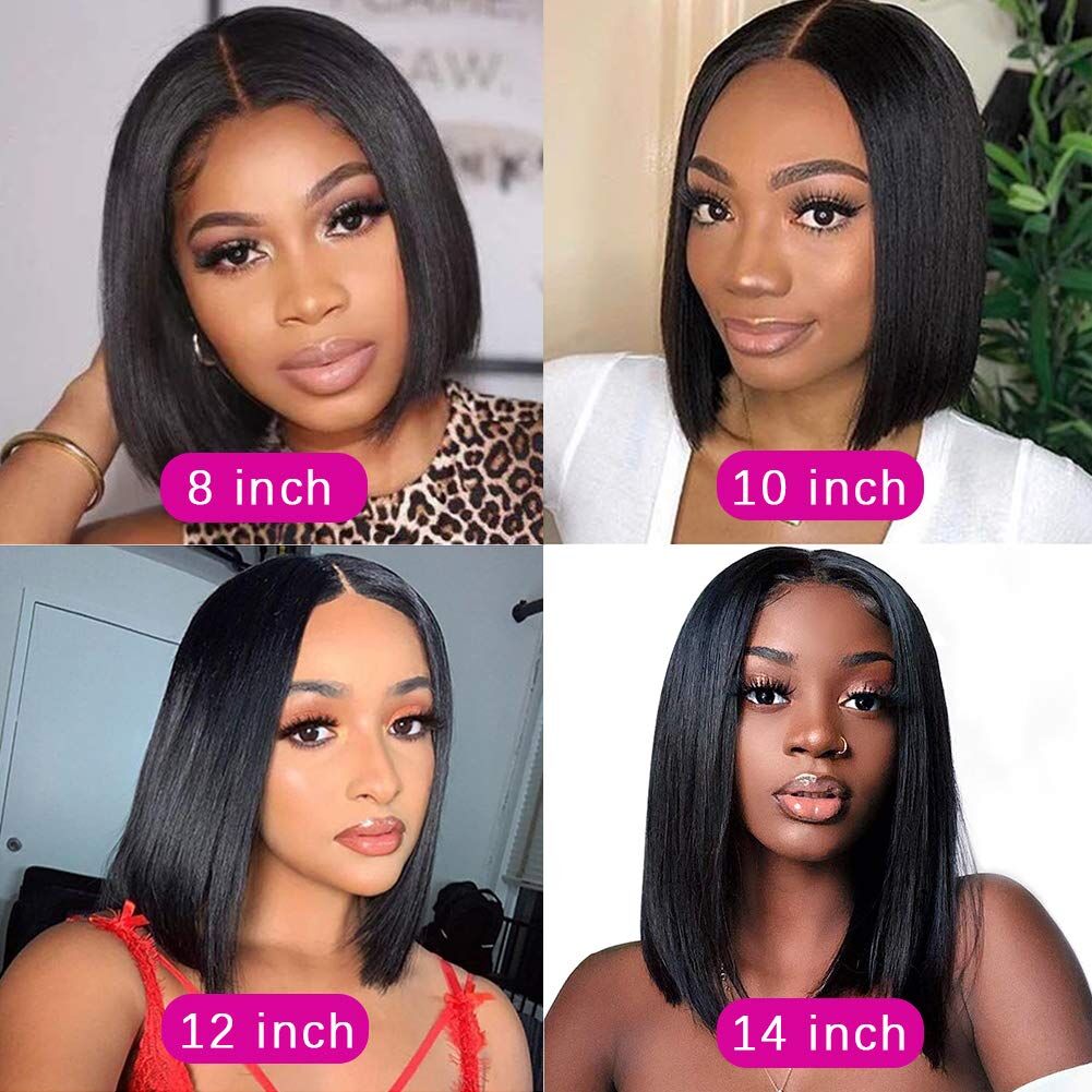 Gluna Hair Short Bob Wigs Straight Human Hair 13x4 5x5 4x4 Lace Frontal/Closure Wigs For Black Women Brazilian Virgin Hair with Baby Hair Pre Plucked Natural Color