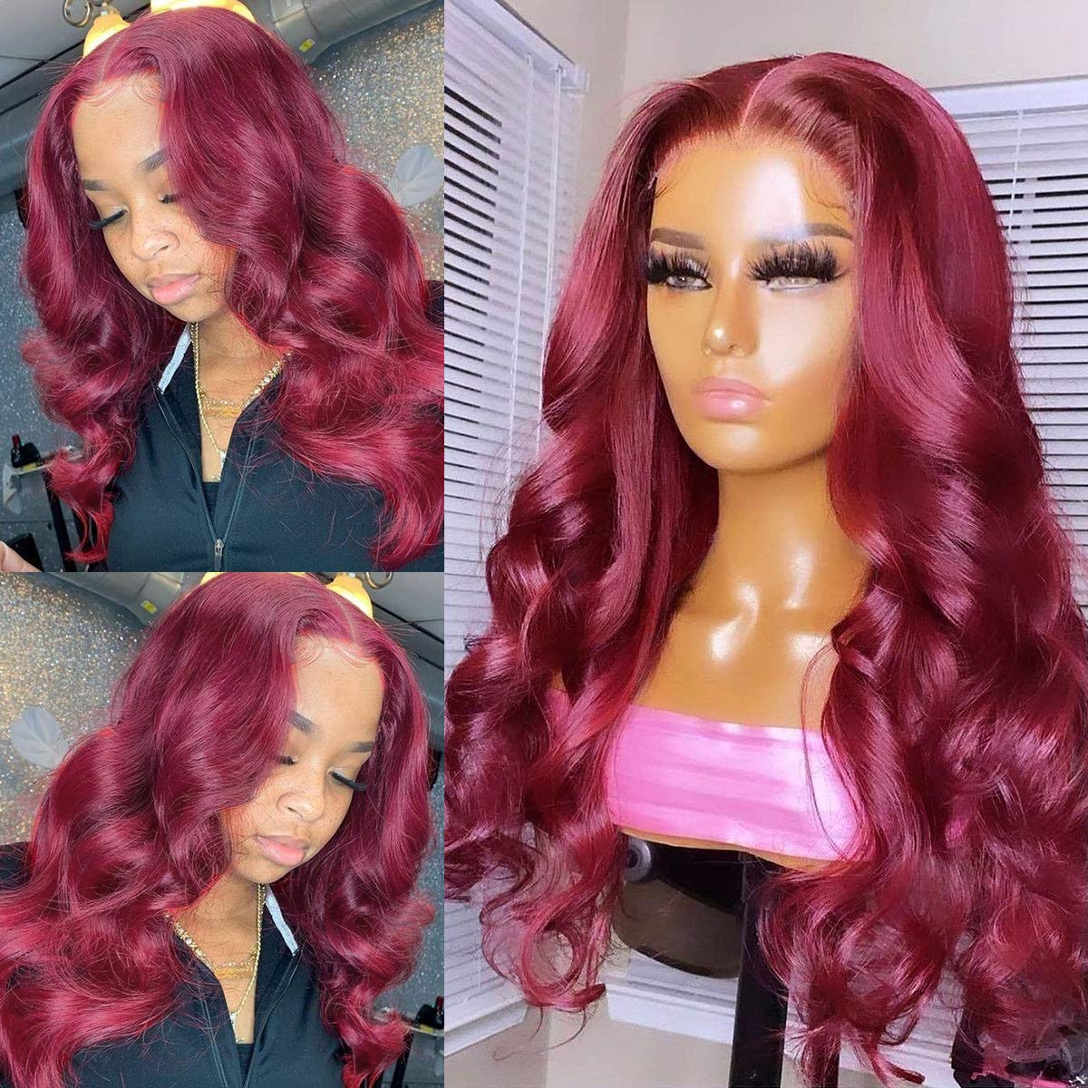 Gluna 4×4 5x5 Lace Closure Wig Burgundy Color Body Wave Human Virgin Hair Pre Plucked With Natural Baby Hair