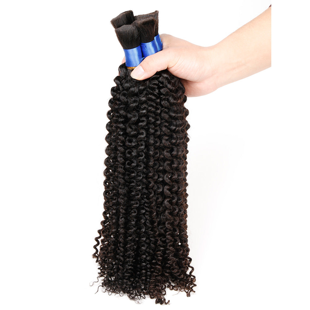 Gluna Hair Bulk No Weft 1Bundle Top Quality Unprocessed Human Braiding Hair Bulk Indian Straight/Body wave/Water wave/Deep wave/Jerry curly/Loose deep/wave Deep/Curly Kinky Curly Hair Extension Crochet  Natural Color