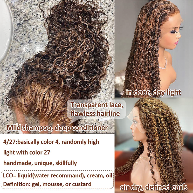 Gluna Deep Curly 4/27 Brown and Honey Blonde Highlight Color 13x6 13x4 Lace Frontal Wigs Brazilian Virgin Hair Pre Plucked For Women