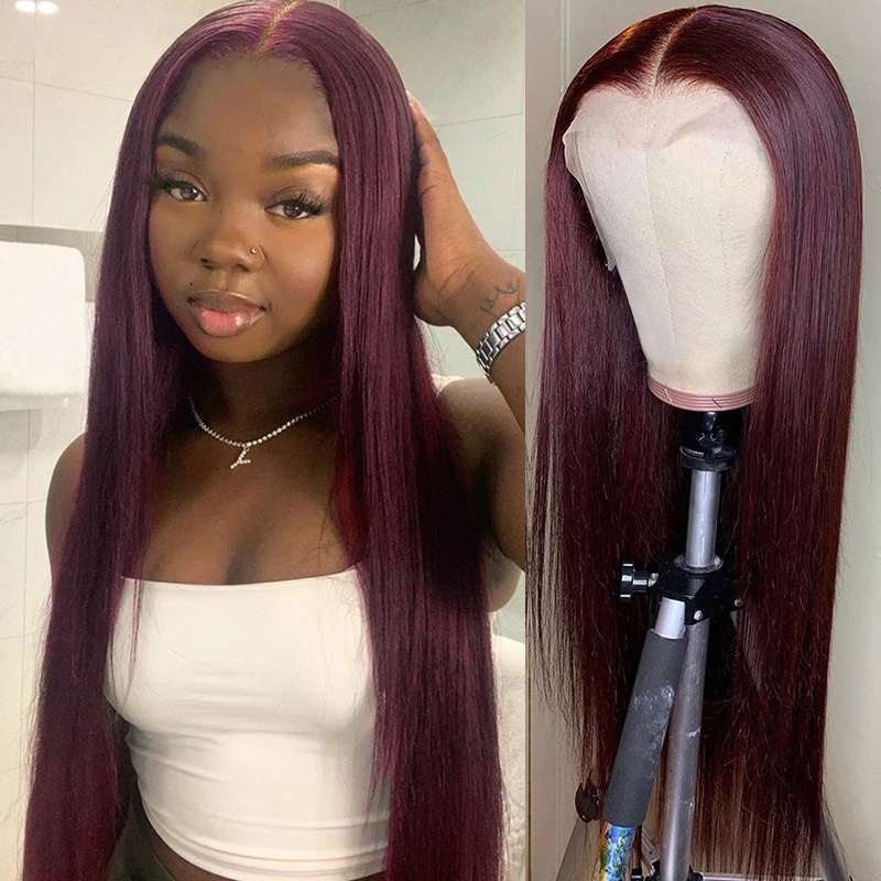 Gluna 13×4 13x6 Lace Frontal Wig Straight 99j Color Human Virgin Hair Pre Plucked With Natural Baby Hair