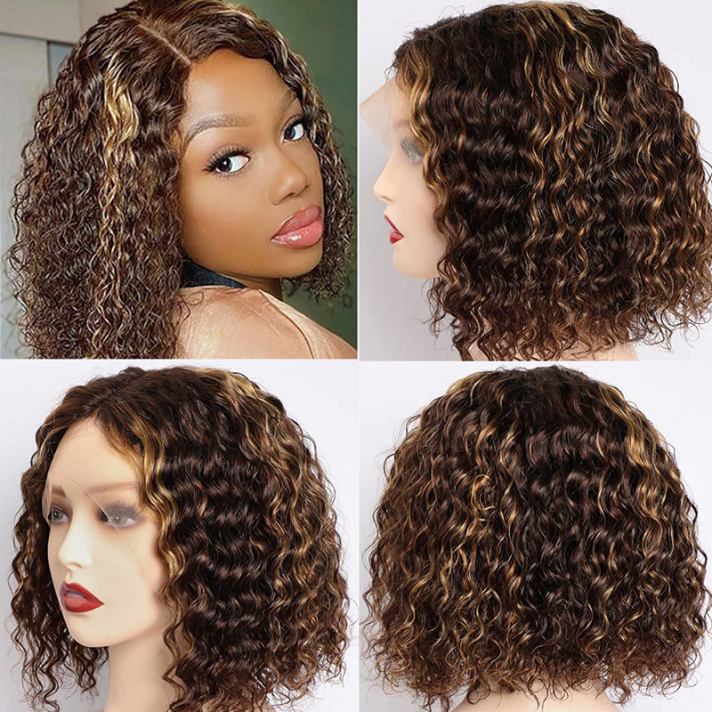 Gluna Water Wave Short Hair 4/27 Highlight Color Lace Frontal/Closure Bob Wig Unprocessed Healthy Virgin Human Hair