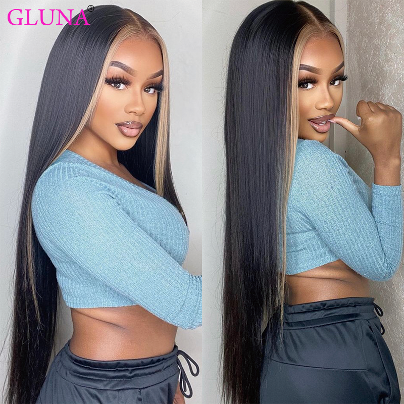 Gluna Highlight Lace Front Wigs Human Hair Silky Straight Honey Blonde TL27 Color Frontal Pre Plucked Brazilian Virgin Hair 13x6 13x4 Lace Front Wigs For Women