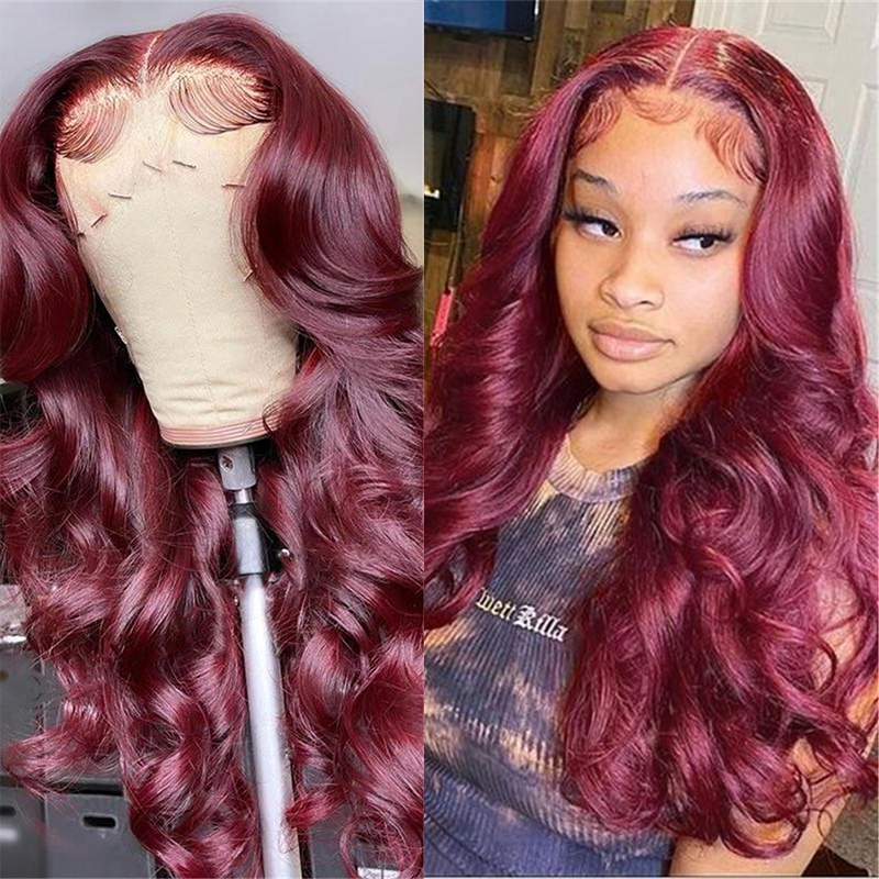 Gluna 13×4 13x6 Lace Frontal Wig Burgundy Color Body Wave Human Virgin Hair Pre Plucked With Natural Baby Hair