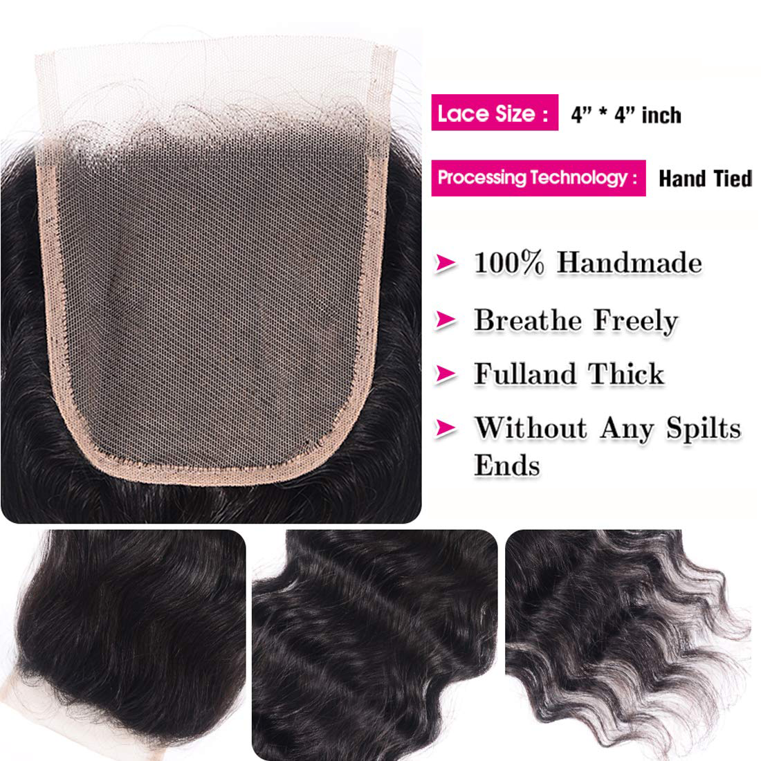 Gluna Hair Brazilian Loose Deep Wave Lace Closure 4×4 Free Middle Three Part Human Hair Closure Virgin Hair Closure