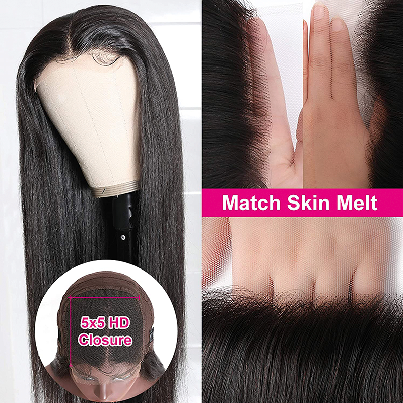 Gluna 4x4/5x5/6x6 HD Lace Closure Wigs Silk Straight Human Hair Healthy Virgin Hair Pre Plucked With Natural Baby Hair For Women