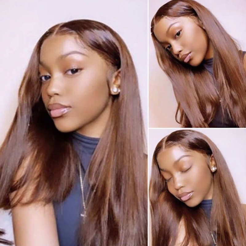 Gluna Chocolate Brown #4 Color Straight 13x4 13x6 Lace Frontal Wig Human Virgin Hair Wig