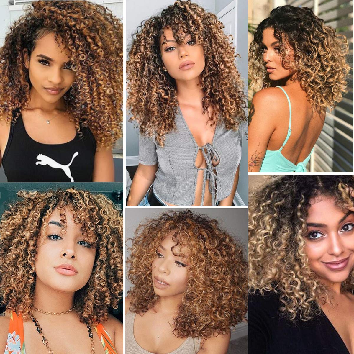 Gluna Hair Short Curly Bob Non Lace Front Machine Made Wig 1B/30 Ombre Colored Brown Wig with Dark Roots for Black Women
