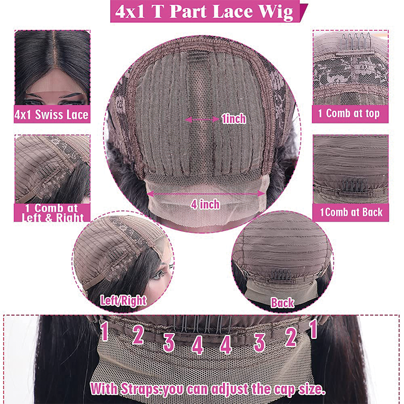 Gluna T-Part Lace Closure Wigs Body Wave Brazilian Virgin Human Hair Wigs For Black Women 4X4X1 Lace Front Wigs Human Hair 150% Density Pre Plucked Natural Color