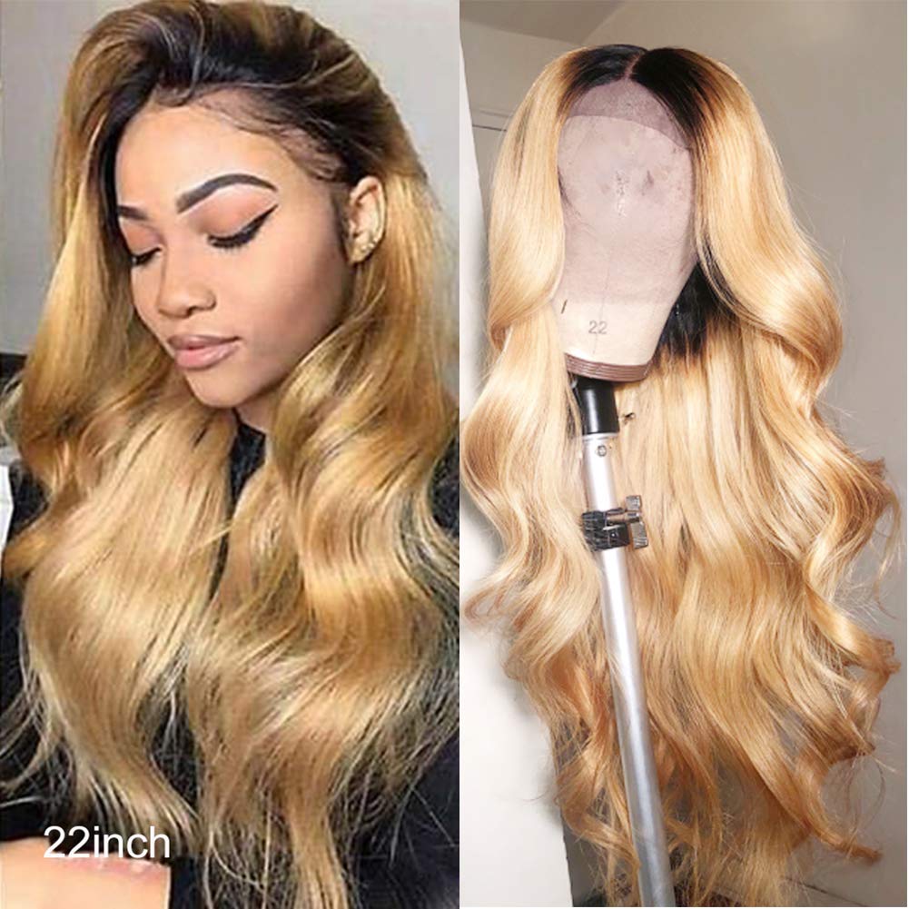 Gluna 4×4 5x5 Lace Closure Wig Ombre #1B/27 Honey Blonde Color Body Wave Human Virgin Hair Pre Plucked With Natural Baby Hair
