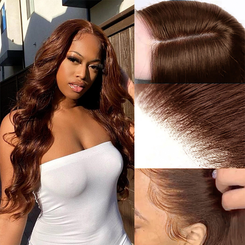 Gluna 4×4 5x5 Lace Closure Wig Chocolote Brown #4 Color Body Wave Human Virgin Hair Pre Plucked With Natural Baby Hair