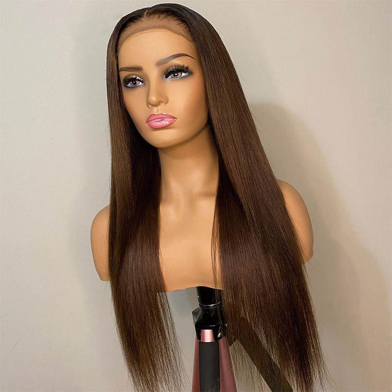Gluna Chocolote Brown #4 Color Straight 13x4 13x6 Lace Frontal Wig Human Virgin Hair Wig