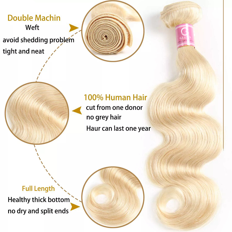 Gluna Hair 8A Grade Russian Blonde Body Wave Hair Bundles Russian virgin Hair (613 Blonde Color )