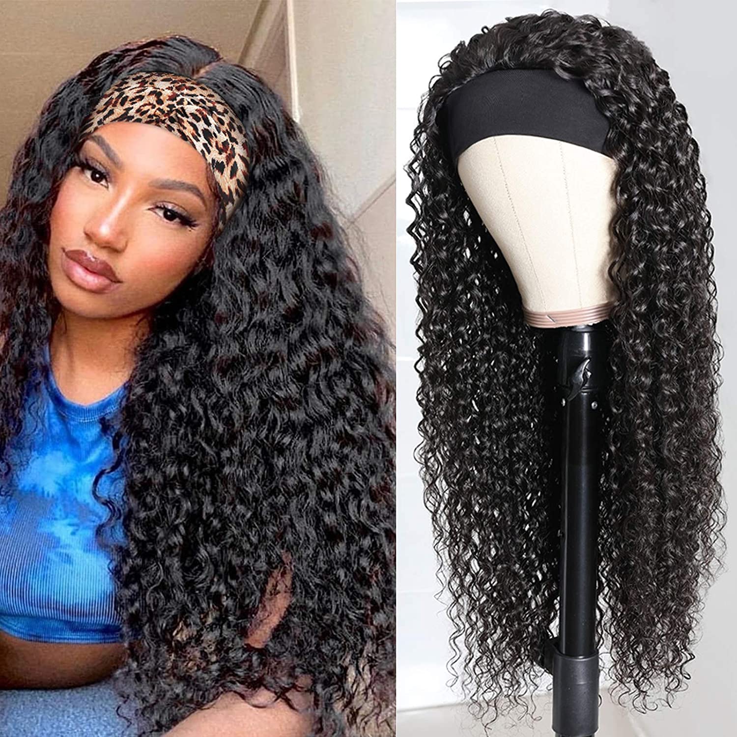 Gluna Hair Deep Curly Headband Wig Virgin Human Hair Wigs For Black Women