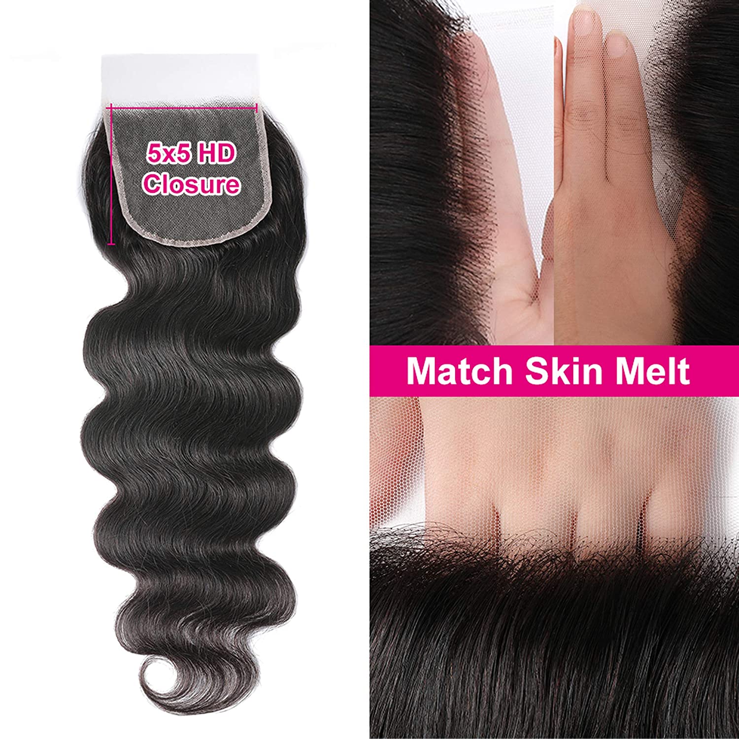 Gluna Invisable 5X5 HD Lace Closure Deep Parting For Women Body Wave Virgin Human Hair Black Color