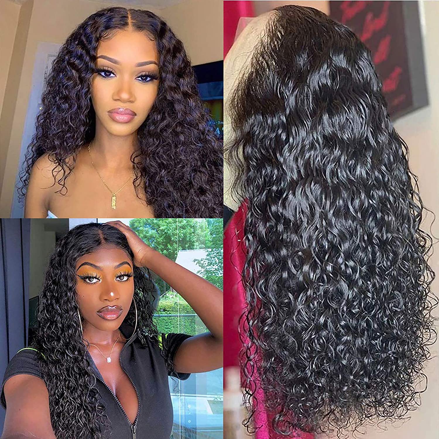 Water Wave Human Hair Wig Brazilian T Part Curly Lace Front wig HD Transparent Lace Front Wigs Human Hair Pre Plucked with Baby Hair 4x4x0.5 T Part water wave lace front wigs human hair