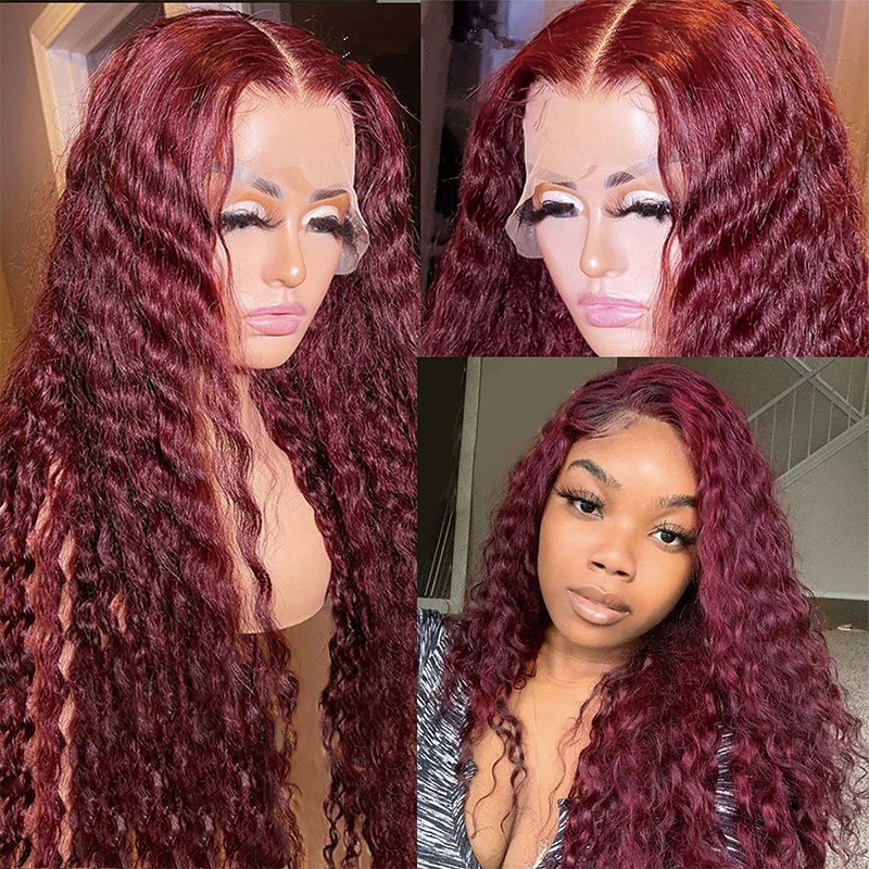 Gluna Deep Curly Burgundy Color 13¡Á4 5x5 4x4 Lace Frontal/Closure Wig Fashion 100% Human Virgin Remy Hair