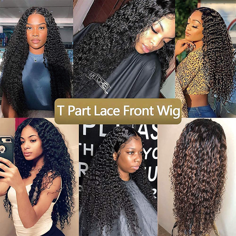 T Part 13x4x1 Water Wave Lace Front Wigs for Black Women, T Shape Middle Part 13x4x1 Lace Frontal Wigs 150 Density Brazilian Virgin Unprocessed Human Hair Wet and Wavy Natural Color
