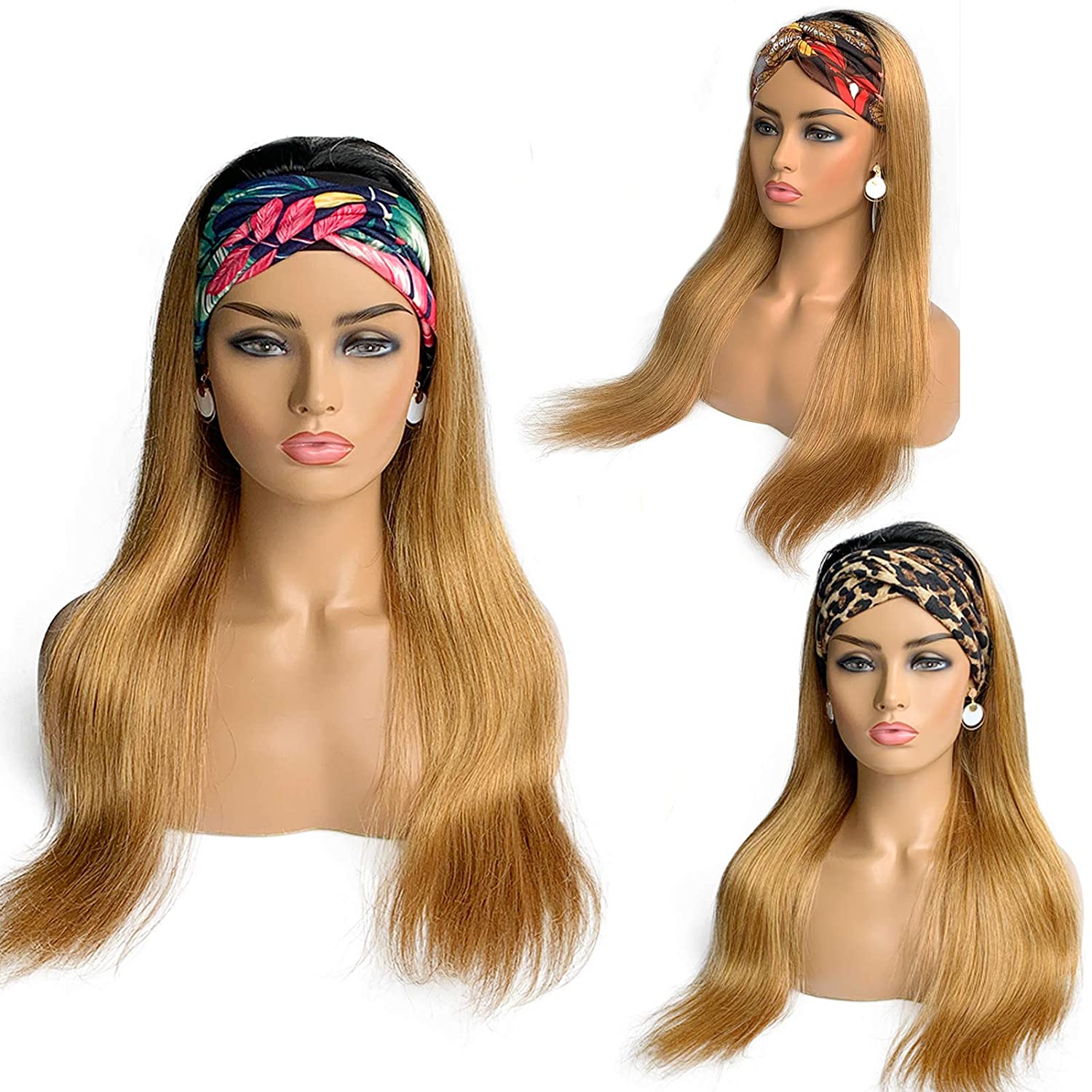 Gluna Ombre #1B/27 Honey Blonde Color Straight Headband Wig Virgin Human Hair Wigs For Black Women