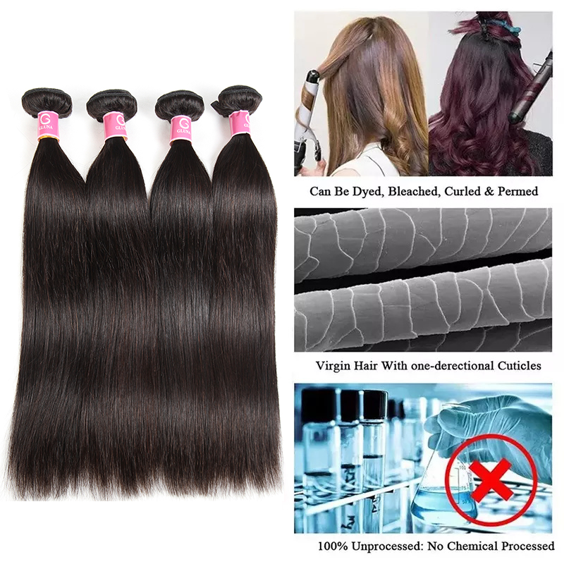 Gluna Hair 8A Grade Straight Virgin Hair 4Bundles Double Machine Weft 100% Virgin Human Hair