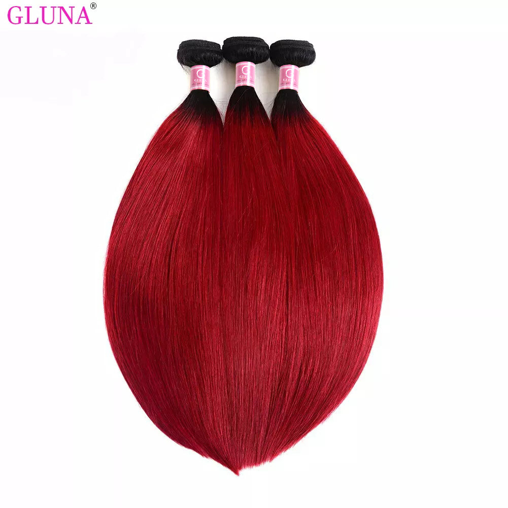 Gluna Hair 8A Grade 1B Red Straight Hair Bundles Colored Human virgin Hair