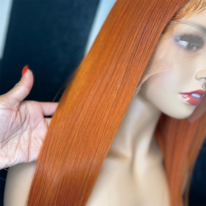 Gluna 13×4 13x6 Lace Frontal Wig Silk Straight Ginger Orange Color Human Virgin Hair Pre Plucked With Natural Baby Hair