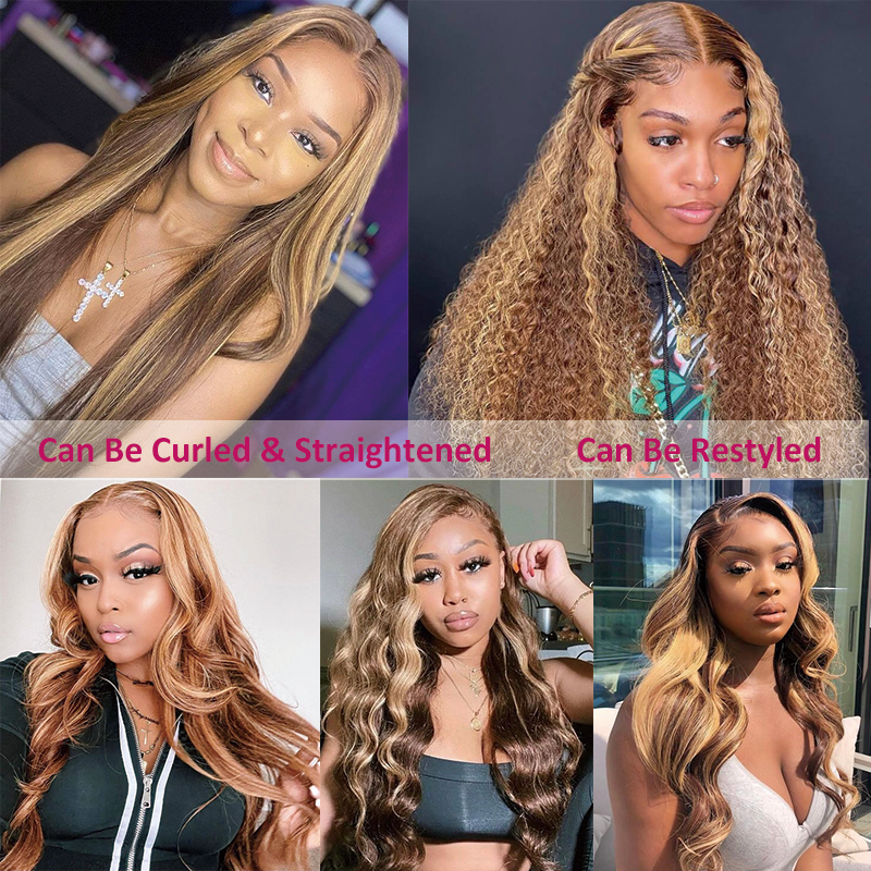 Gluna 4×4 5x5 Lace Closure Wigs Highlight #4/27 Color Body Wave Human Virgin Hair Pre Plucked With Natural Baby Hair