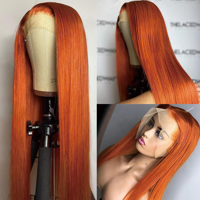 Gluna 4×4 5x5 Lace Closure Wig Ginger Orange Color Straight Human Virgin Hair Pre Plucked With Natural Baby Hair