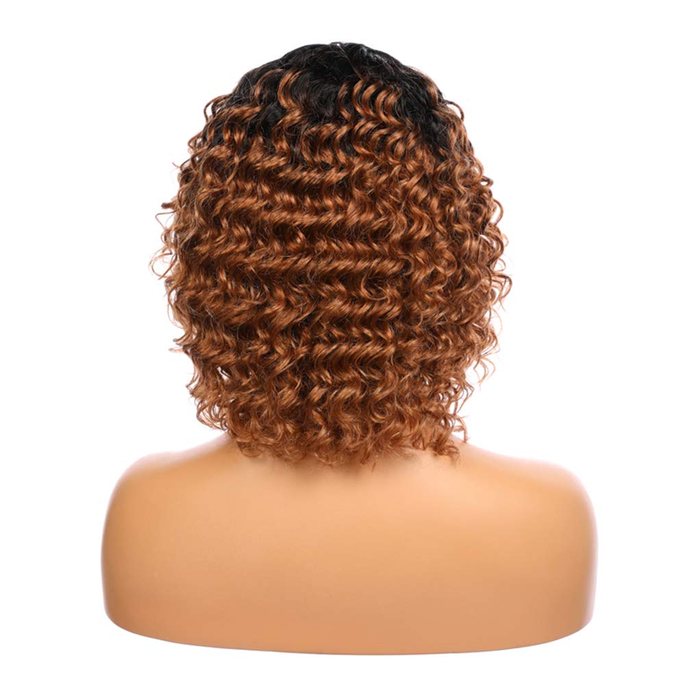 Gluna Hair Short Curly Bob Non Lace Front Machine Made Wig 1B/30 Ombre Colored Brown Wig with Dark Roots for Black Women