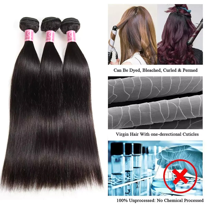 Free Shippng Gluna Hair 8A Grade Straight Virgin Hair 3Bundles With Frontal 100% Human Hair Extension Natural Black