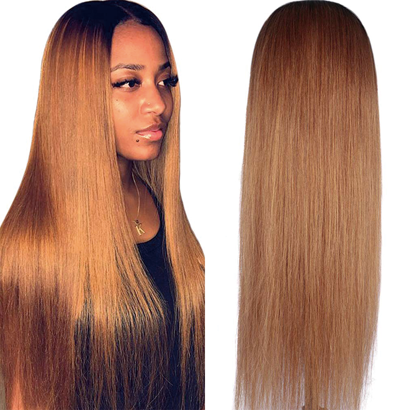 Gluna 4×4 5x5 Lace Closure Wig Ombre #1B/30 Color Straight Human Virgin Hair Pre Plucked With Natural Baby Hair