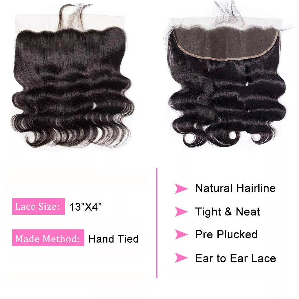 Free Shippng Gluna Hair 8A Grade Body Wave Virgin Hair 4Bundles With Frontal 100% Human Hair Extension Natural Black