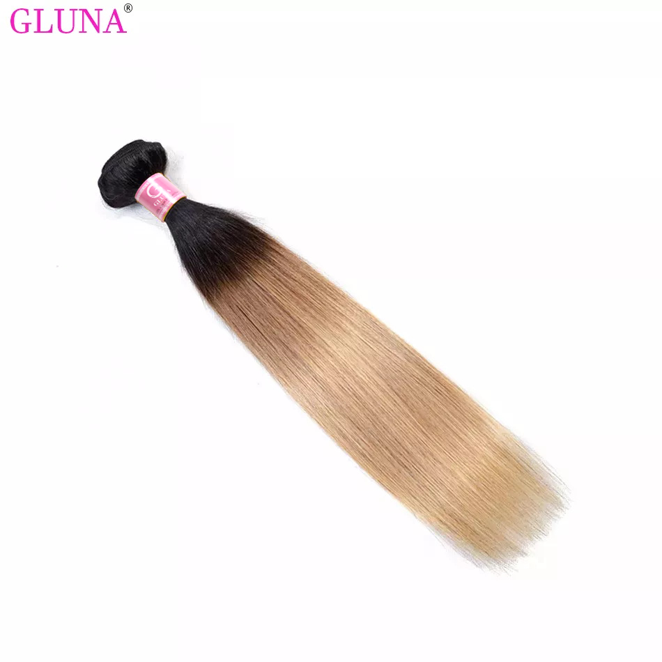 Gluna Hair 8A Grade Ombre Hair Brazilian Straight Hair Bundles Black Roots Hair Weave 1Bundle (1B/27)