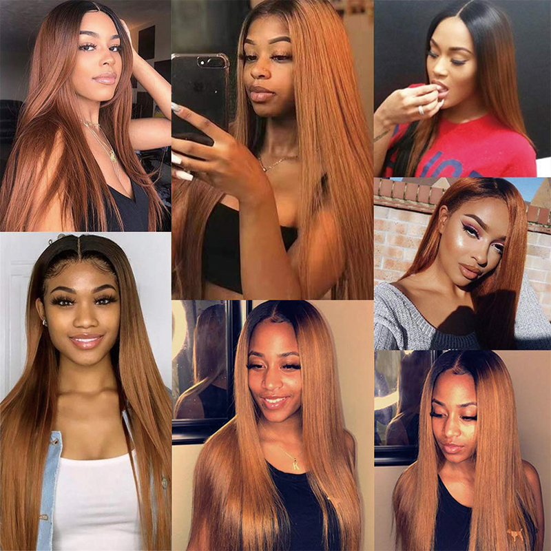 Gluna 13×4 13x6 Lace Frontal Wig Straight #1B/30 Color Dark Brown Color Human Virgin Hair Pre Plucked With Natural Baby Hair