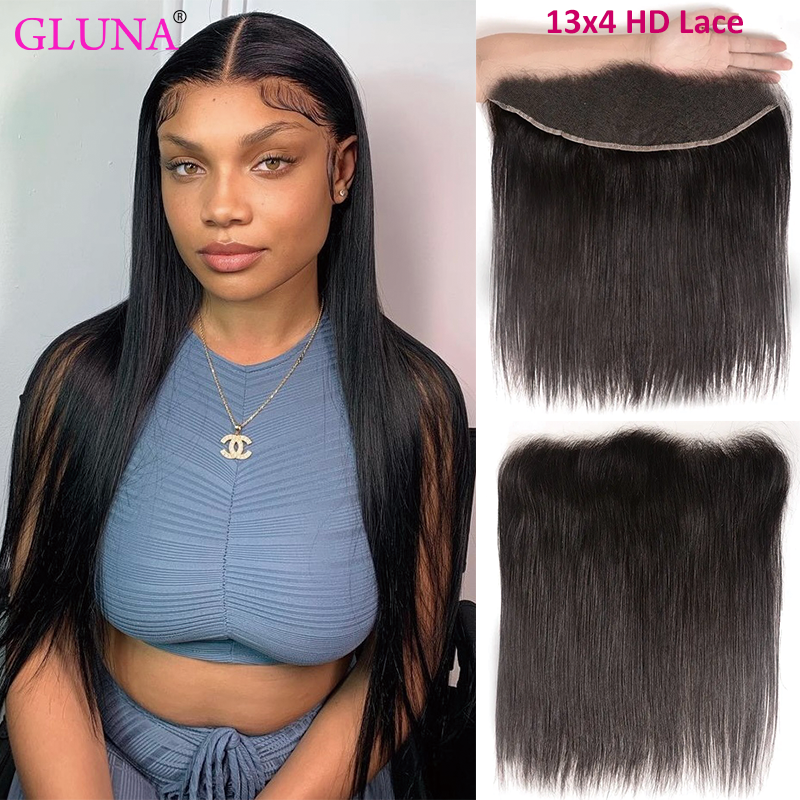 Gluna Invisable 13X4 HD Lace Frontal For Women Smooth Straight Virgin Human Hair Black Color
