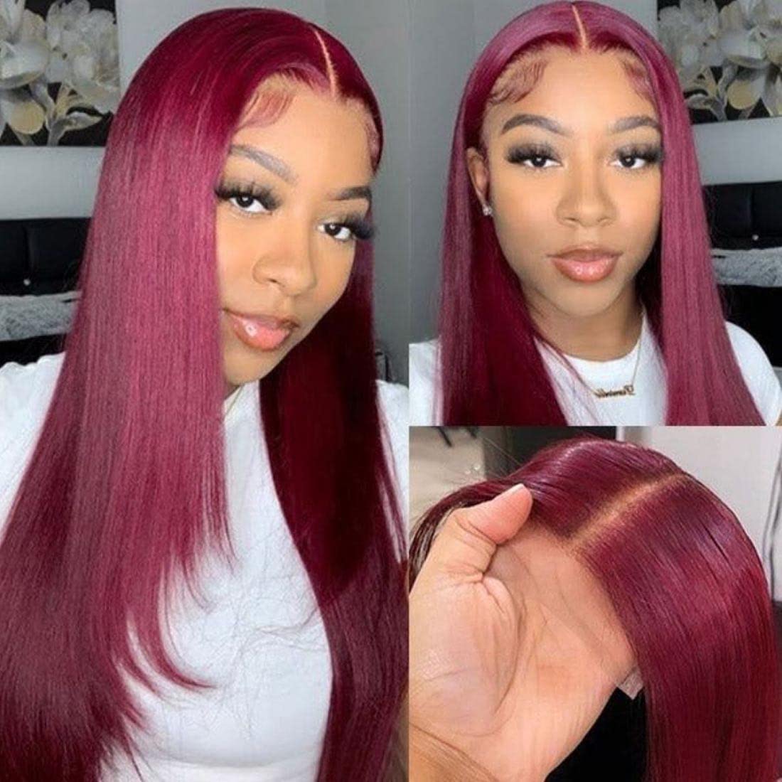 Gluna 4×4 5x5 Lace Closure Wig Burgundy Color Silk Straight Human Virgin Hair Pre Plucked With Natural Baby Hair
