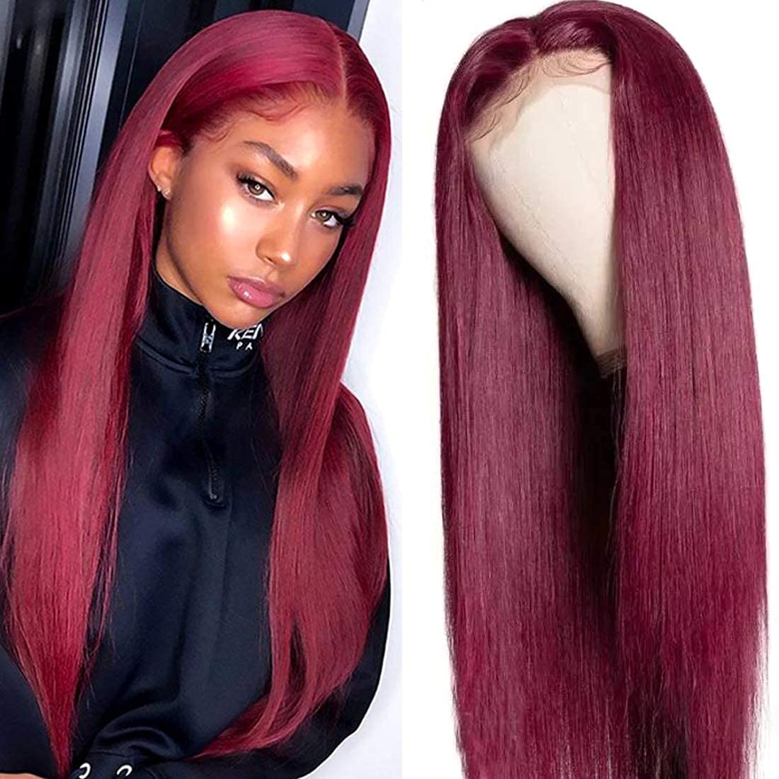 Gluna 4×4 5x5 Lace Closure Wig Burgundy Color Silk Straight Human Virgin Hair Pre Plucked With Natural Baby Hair