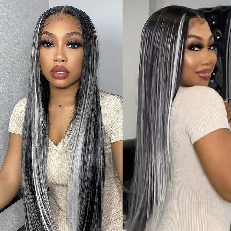 Gluna Highlight Grey Color Lace Front Wig Human Virgin Hair For Women Transparent Lace Wigs