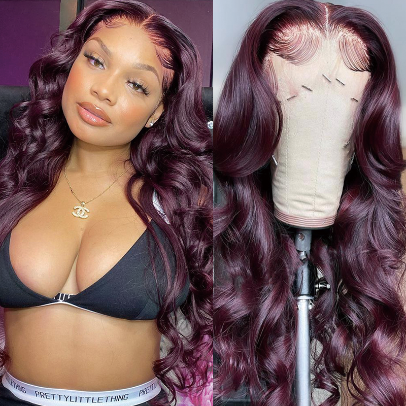 Gluna 13×4 13x6 Lace Frontal Wig Body Wave 99J Dark Burgundy Color Human Virgin Hair Pre Plucked With Natural Baby Hair